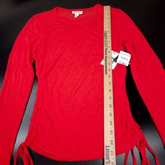 NORDSTROM Open Edit 90s Ruched Long Sleeve Crew Neck Top in Red Womens Small - Picture 4 of 7